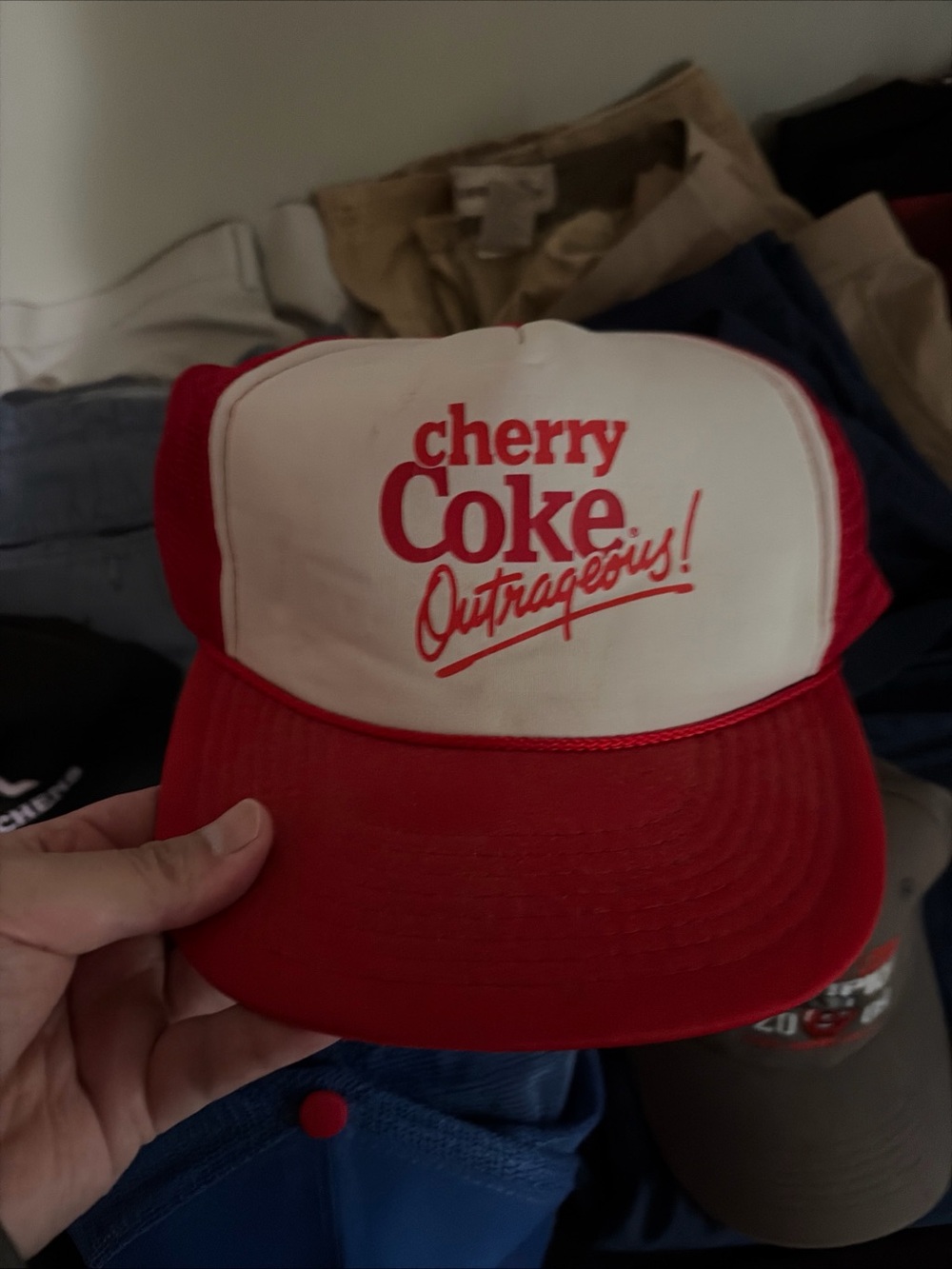 90s Cherry Coke Outrageous Snapback Hat Vintage Adjustable White Red Snack VTG